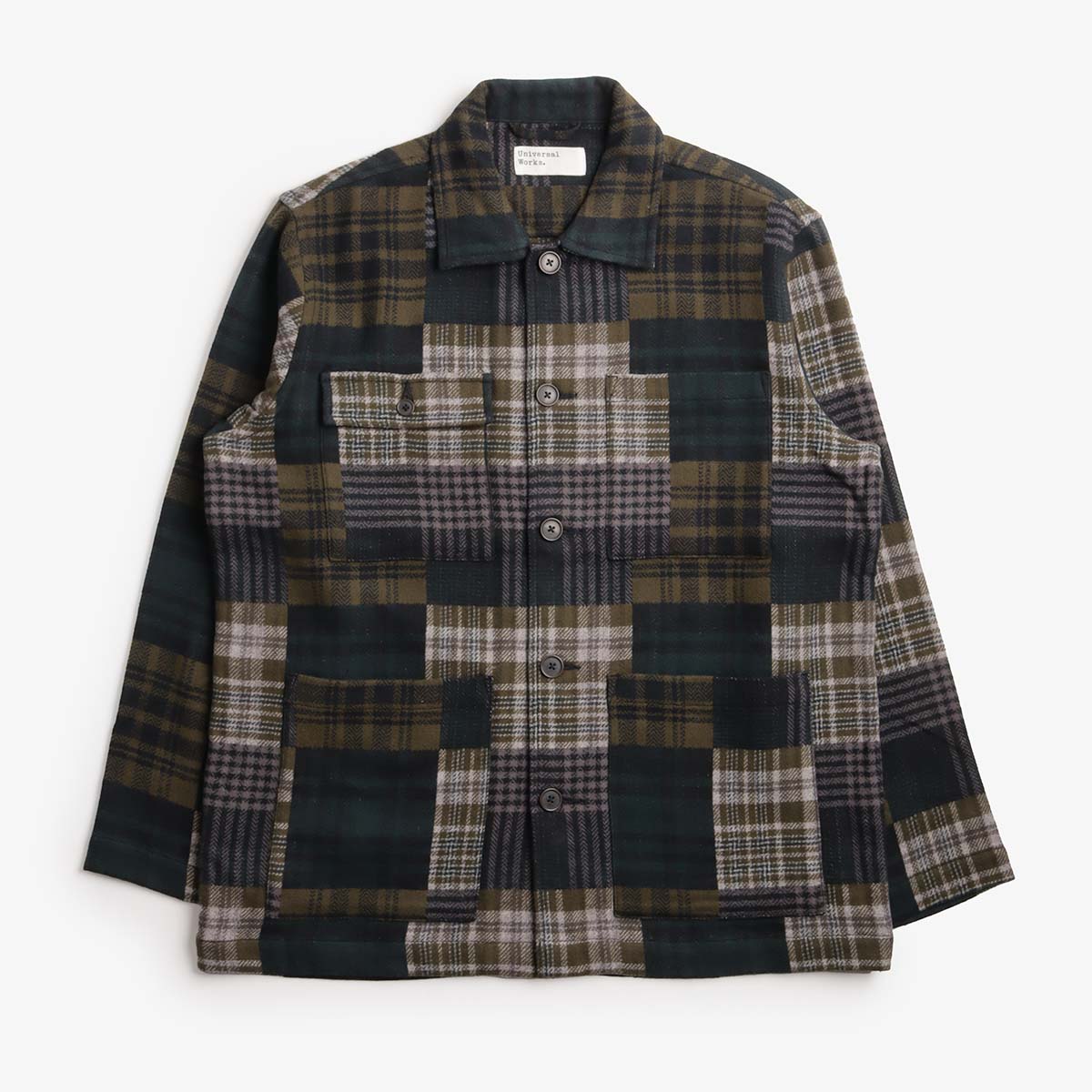 Universal Works Dockside Jacket, Japanese Patchwork Green, Detail Shot 1