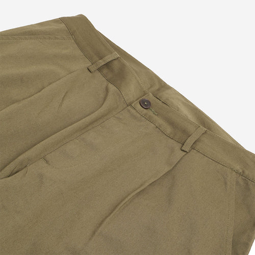 Pleated waistband and belt loop detail, Universal Works Duke Pant
