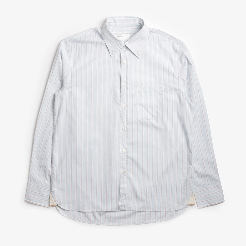 Universal Works Lazy Day Shirt, Urban Stripe Sky, Detail Shot 1