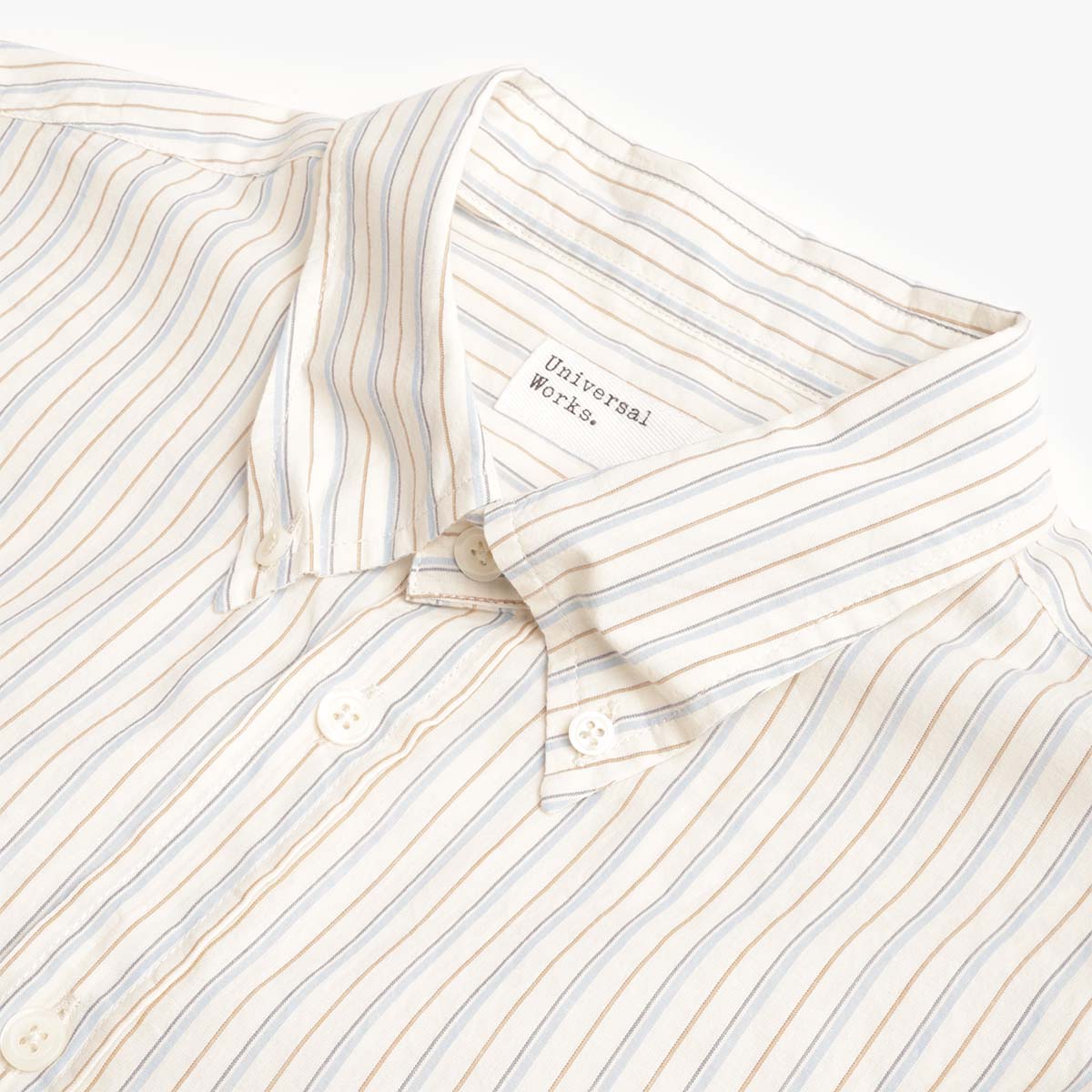 Universal Works Lazy Day Shirt, Pop Stripe One Ecru, Detail Shot 3