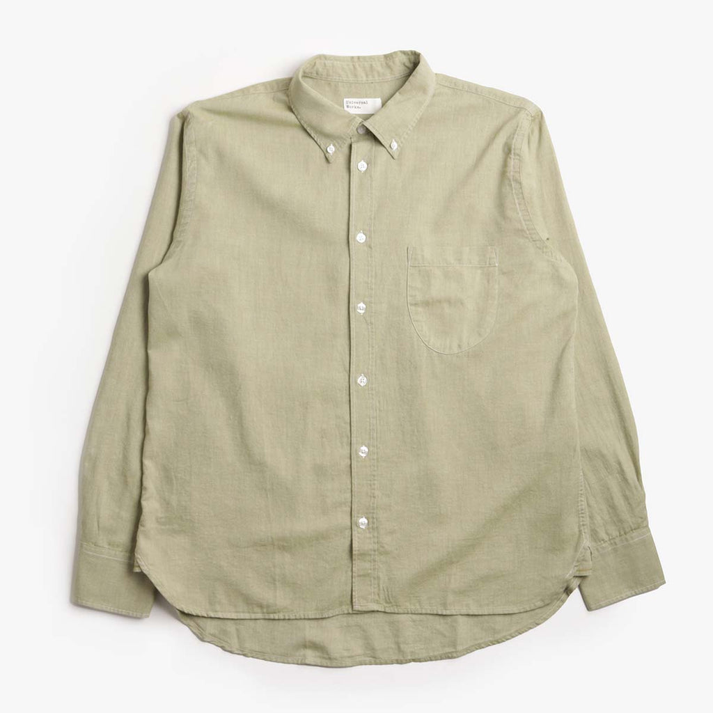 Universal Works Lazy Day Shirt, Neptune Cotton Green, Detail Shot 1