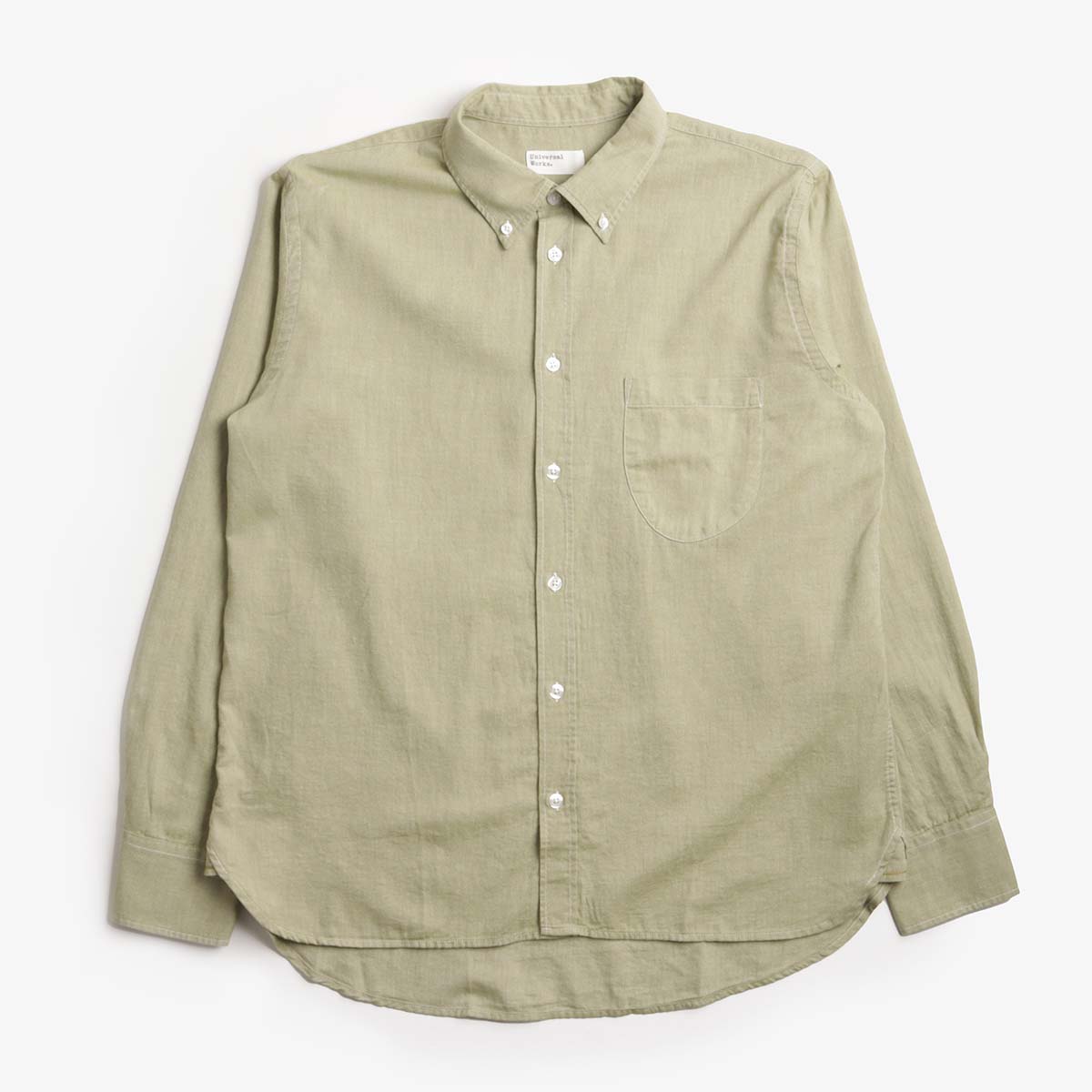 Universal Works Lazy Day Shirt, Neptune Cotton Green, Detail Shot 1