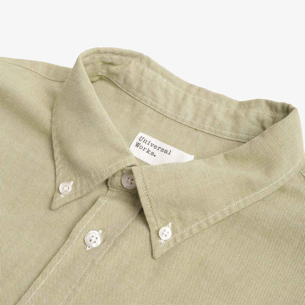 Universal Works Lazy Day Shirt, Neptune Cotton Green, Detail Shot 2