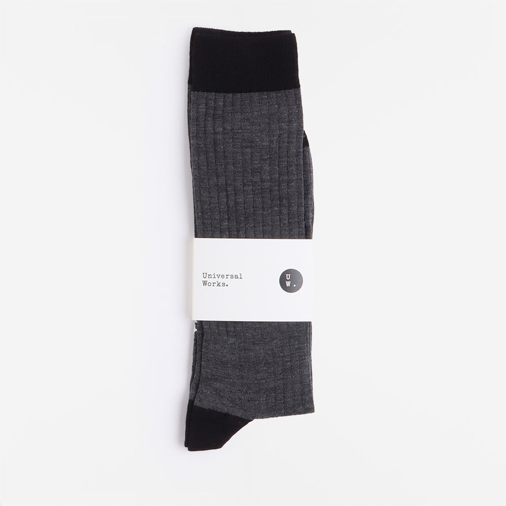 Universal Works Merino Classic Socks, Grey Marl, Detail Shot 2