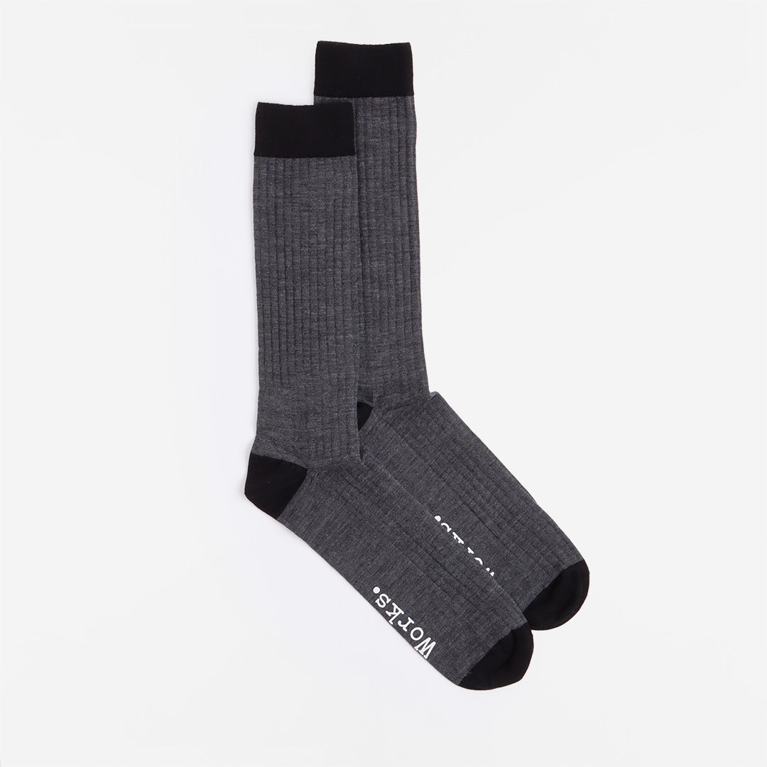 Universal Works Merino Classic Socks, Grey Marl, Detail Shot 1