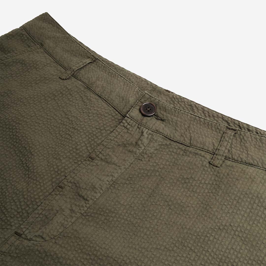 main Universal Works Military Chino Pant, Merida Seersucker Olive, Detail Shot 2