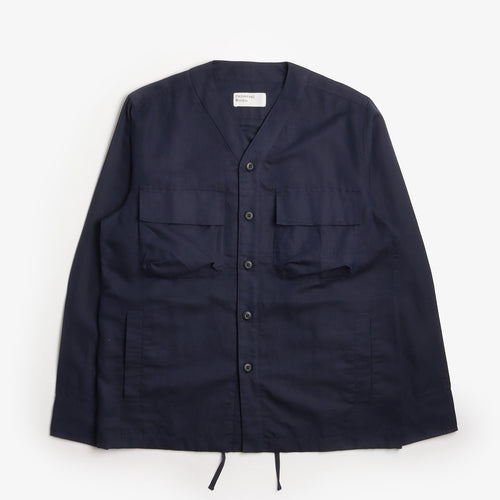 Universal Works Parachute Shirt, Navy Linen Cotton Shirting, Detail Shot 1