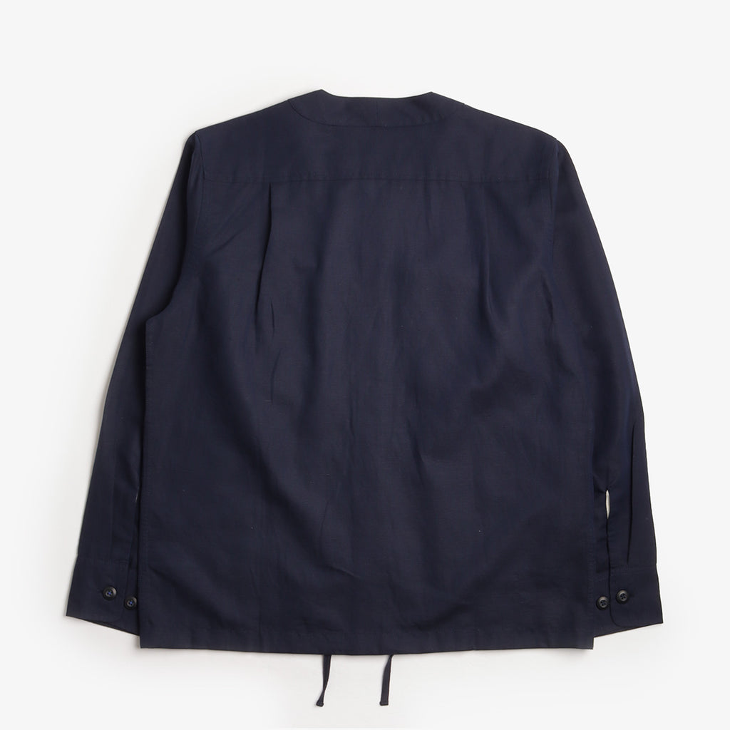 Universal Works Parachute Shirt, Navy Linen Cotton Shirting, Detail Shot 2