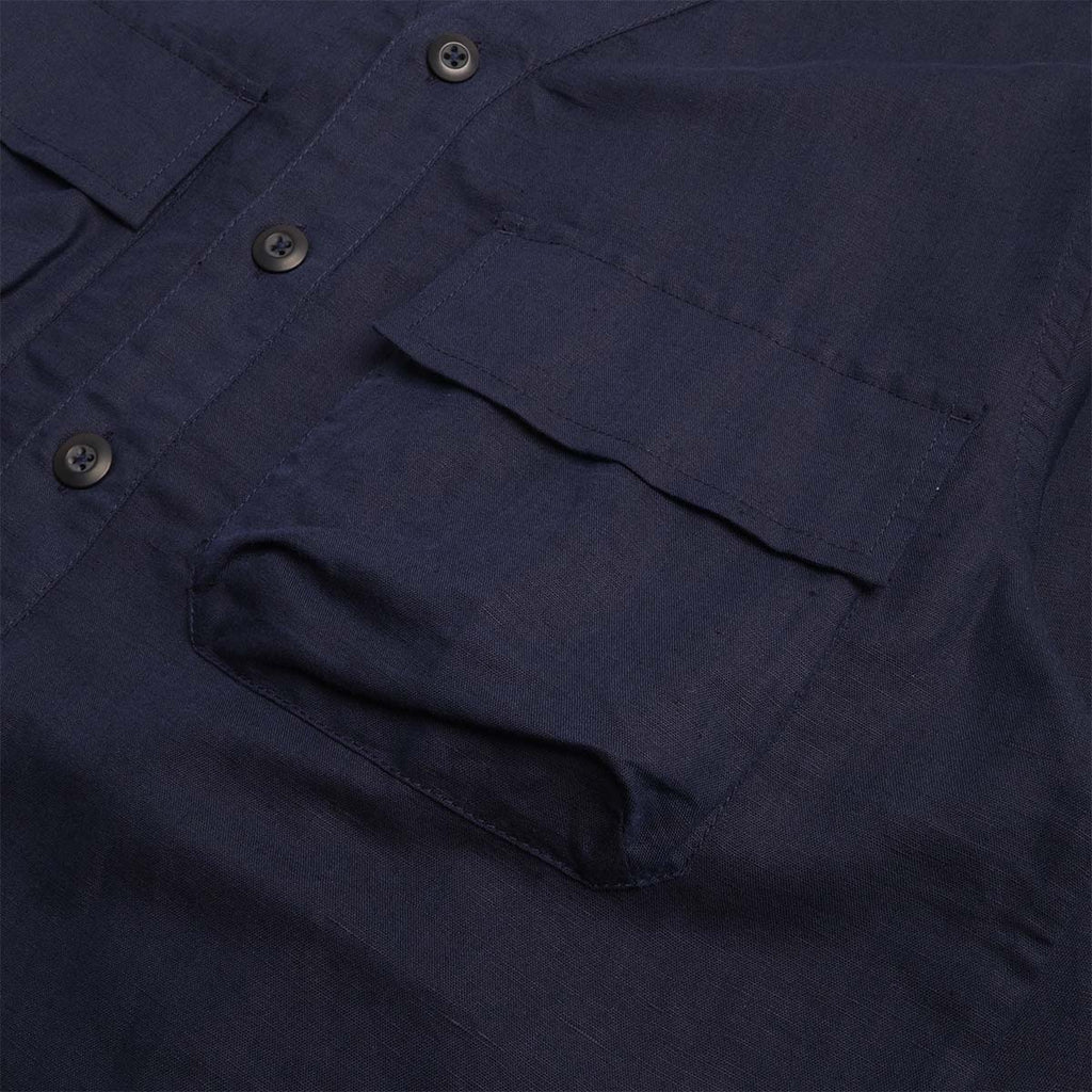 Universal Works Parachute Shirt, Navy Linen Cotton Shirting, Detail Shot 4