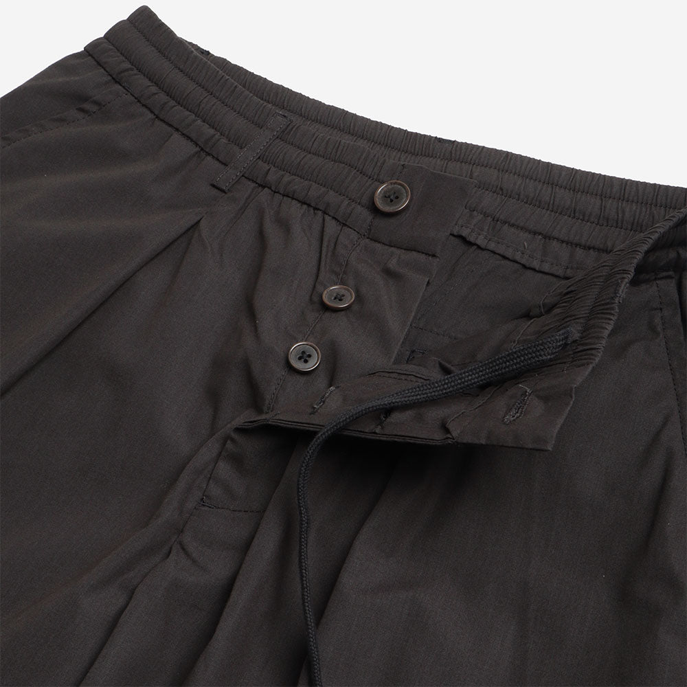 Universal Works Pleated Track Pant, Black Recycled Poly Tech, Detail Shot 2