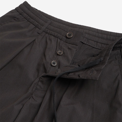 Universal Works Pleated Track Pant, Black Recycled Poly Tech, Detail Shot 2