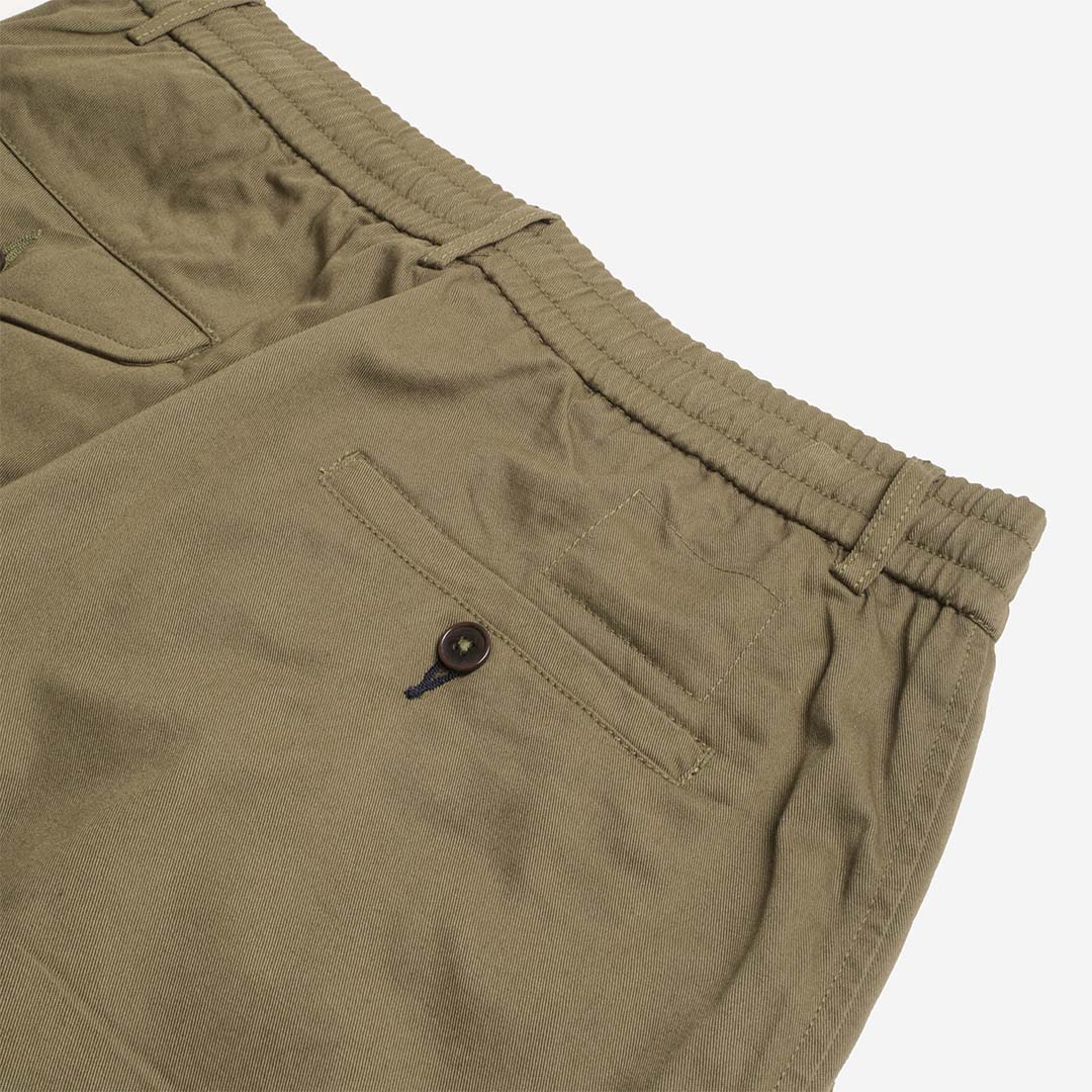 Universal Works Pleated Track Pant, Light Olive Twill, Detail Shot 5