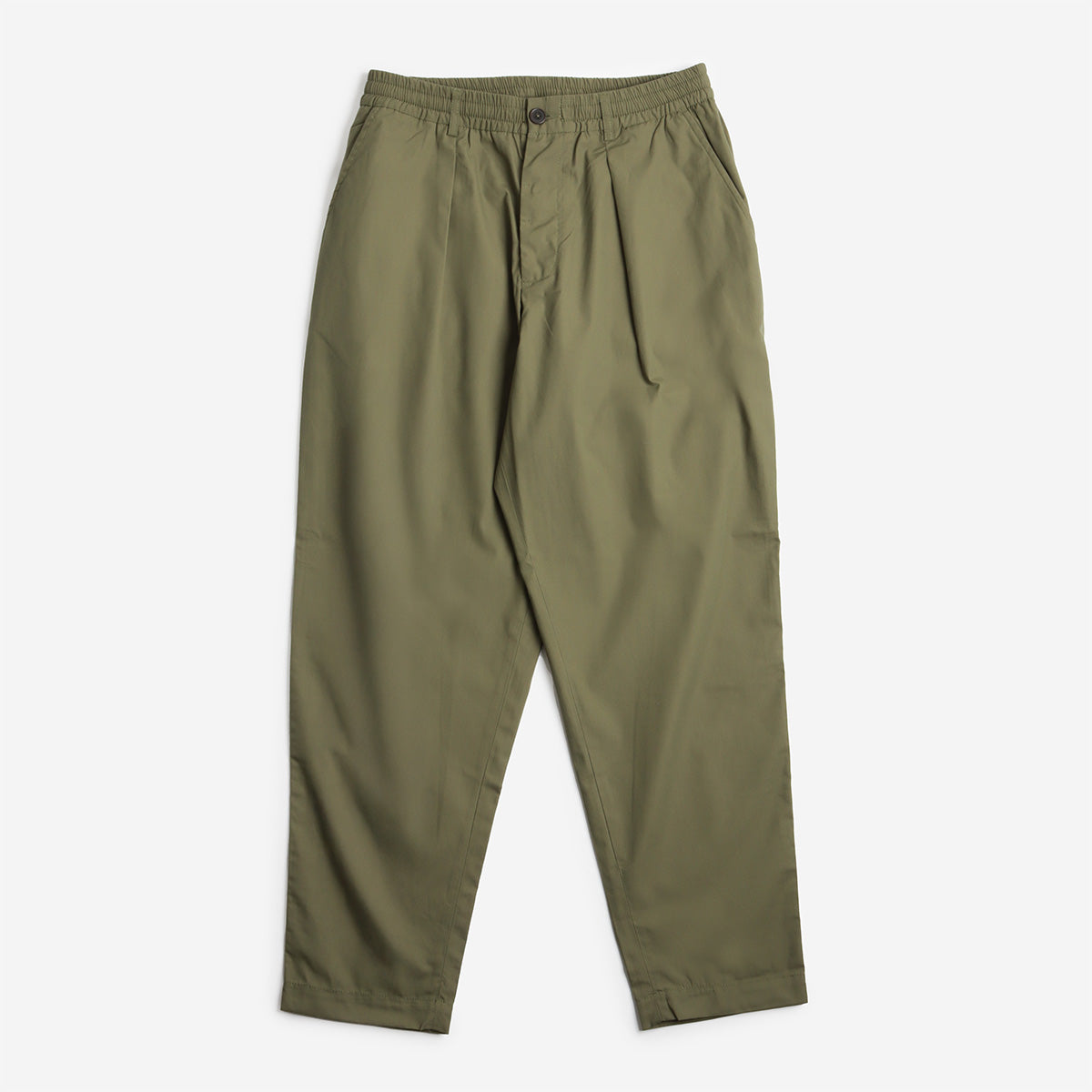 Universal Works Pleated Track Pant, Olive Recycled Poly Tech, Detail Shot 1