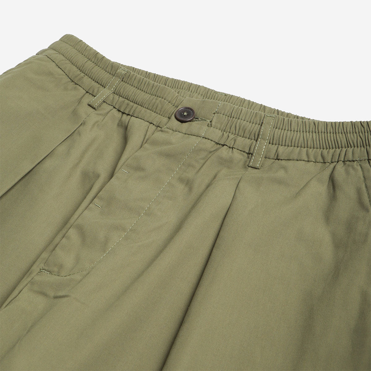 Universal Works Pleated Track Pant, Olive Recycled Poly Tech, Detail Shot 2