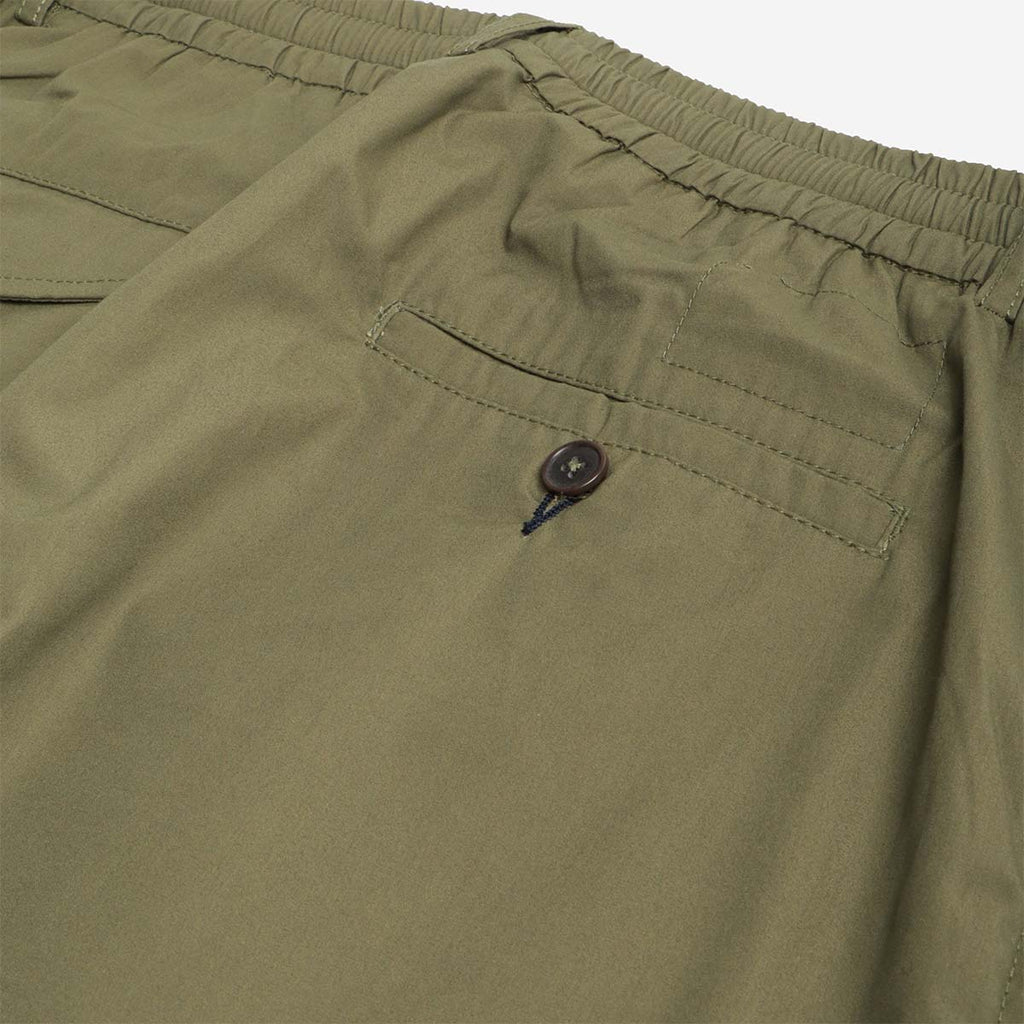 Universal Works Pleated Track Pant, Olive Recycled Poly Tech, Detail Shot 5