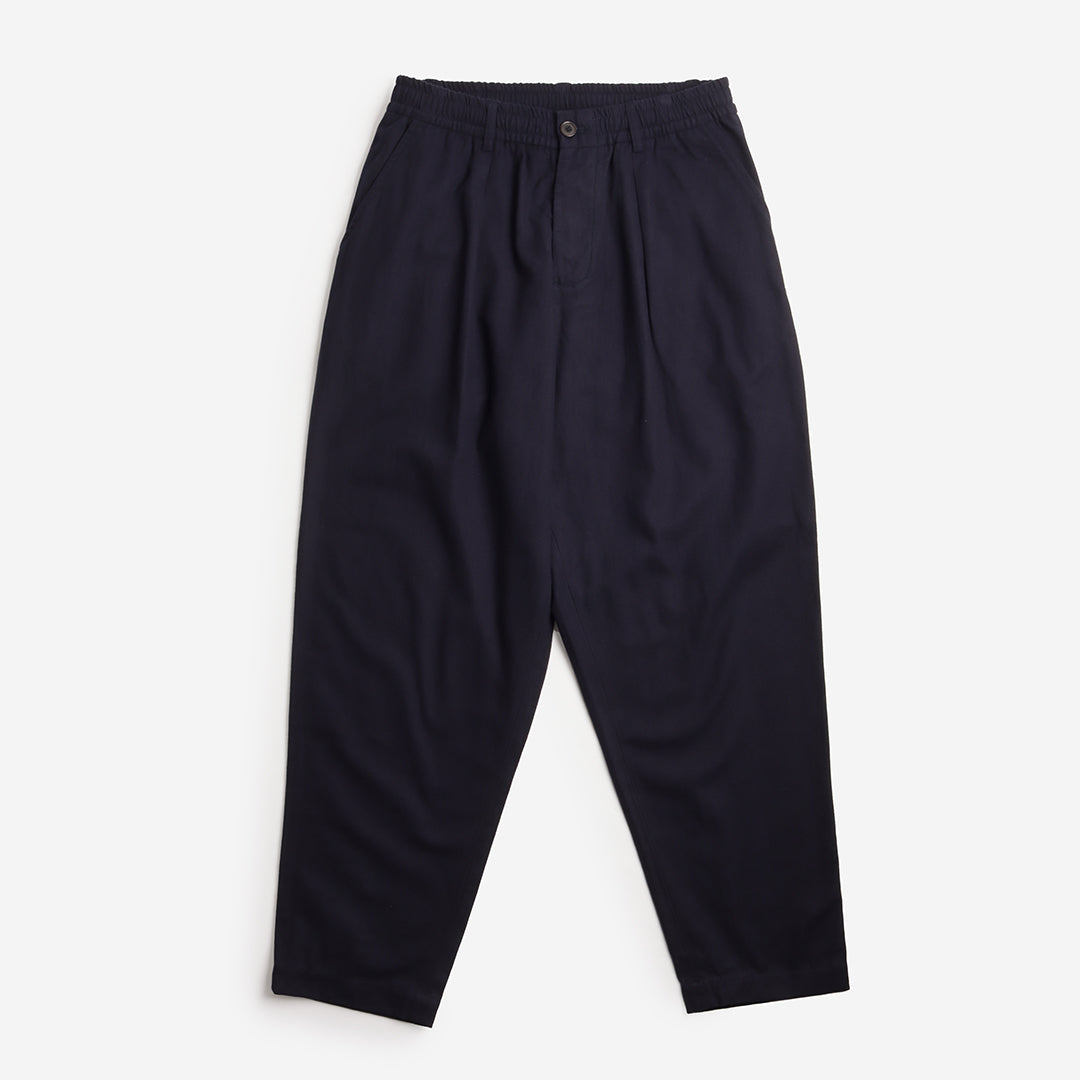 Universal Works Pleated Track Pant, Brushed Moleskin Navy, Detail Shot 1