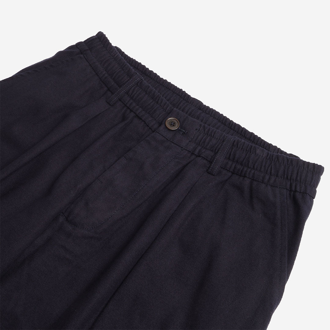 Universal Works Pleated Track Pant, Brushed Moleskin Navy, Detail Shot 2