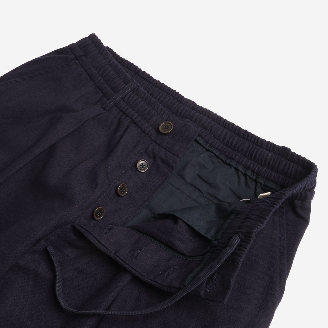 Universal Works Pleated Track Pant, Brushed Moleskin Navy, Detail Shot 3