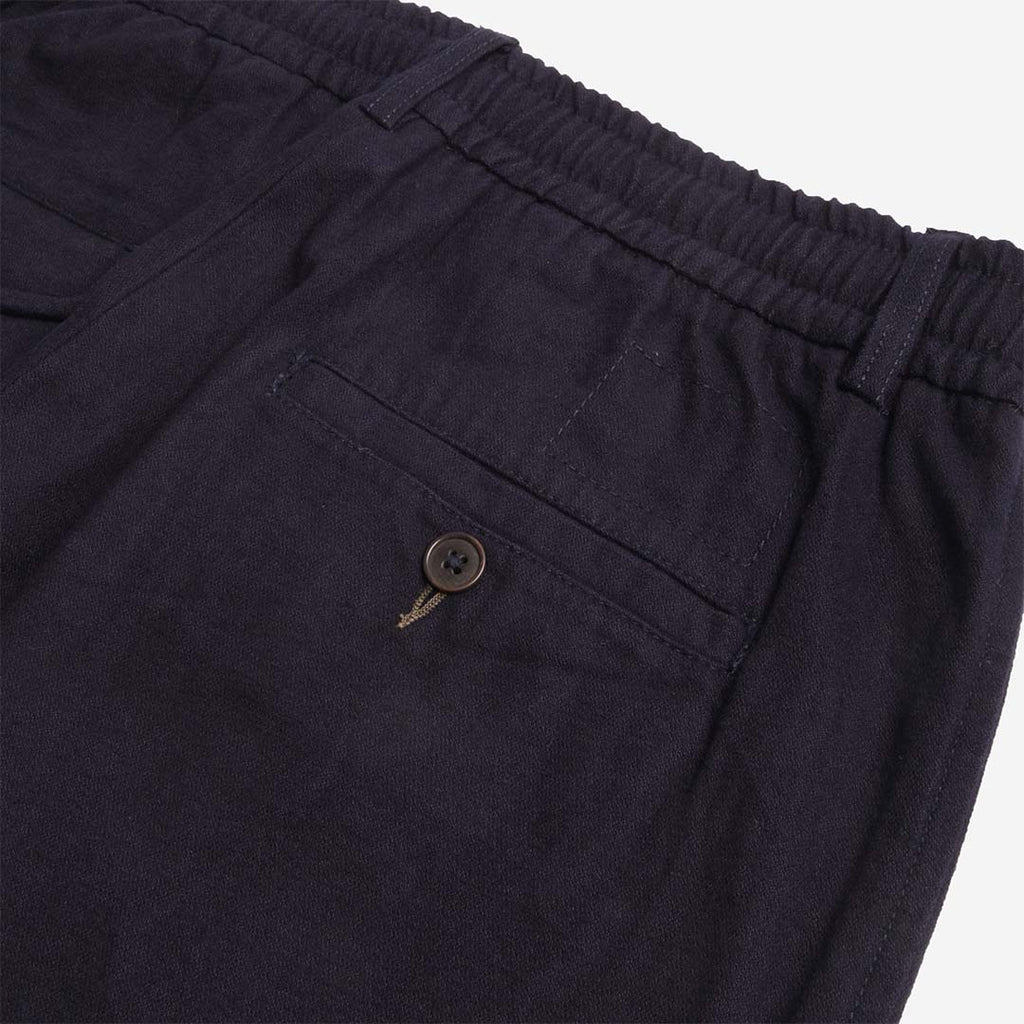 Universal Works Pleated Track Pant, Brushed Moleskin Navy, Detail Shot 5