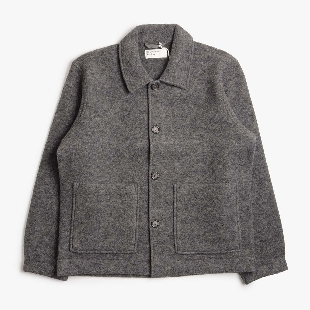 Universal Works Rams Jacket, Grey Marl Wool Fleece, Detail Shot 1