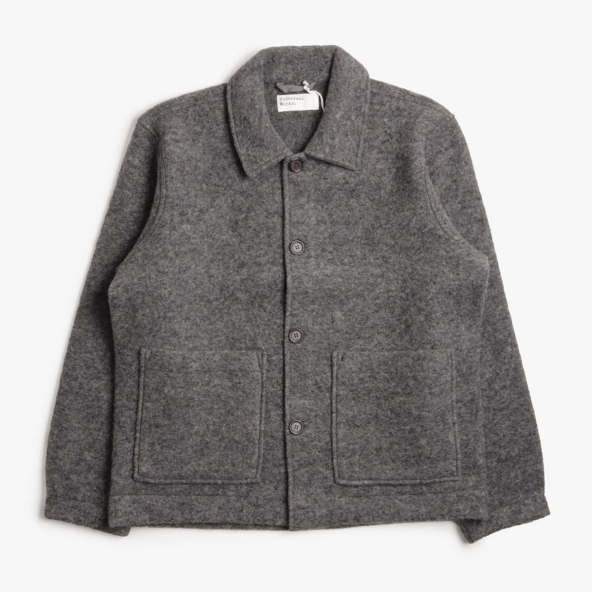 Universal Works Rams Jacket, Grey Marl Wool Fleece, Detail Shot 1