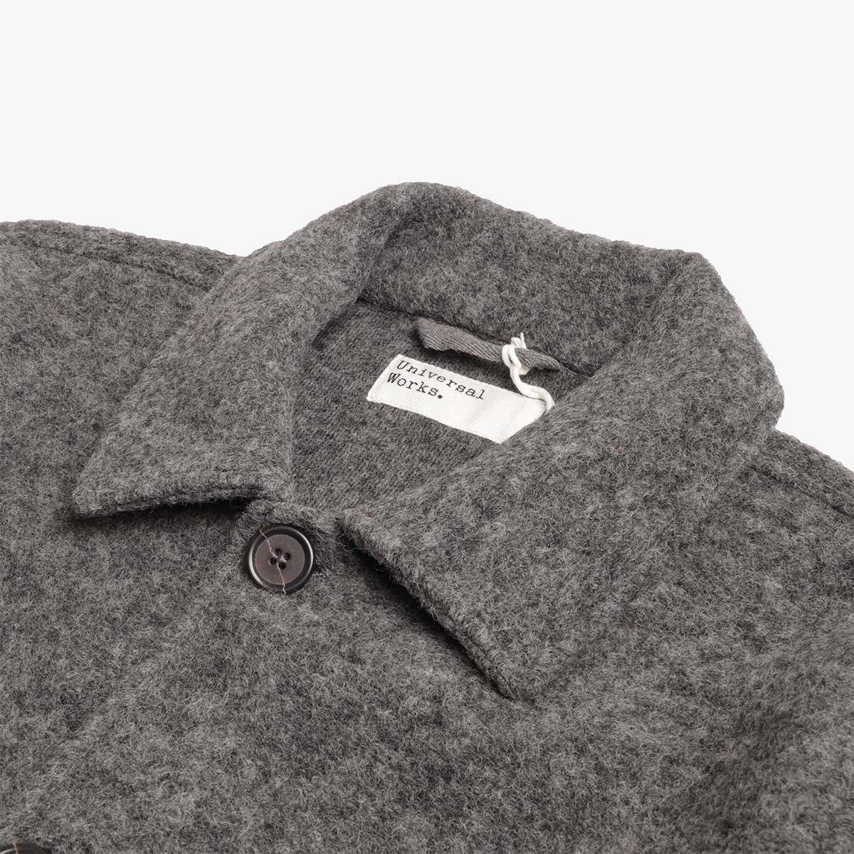 Universal Works Rams Jacket, Grey Marl Wool Fleece, Detail Shot 7