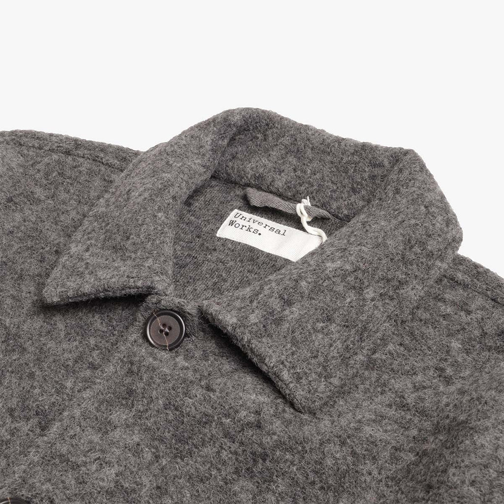 Universal Works Rams Jacket, Grey Marl Wool Fleece, Detail Shot 3