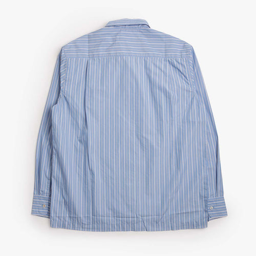 Universal Works Refab Compact Cotton Lucky Shirt in Blue Stripe, back view