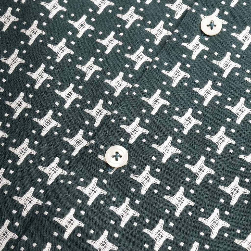 Universal Works Road Shirt, Green White, Detail Shot 4