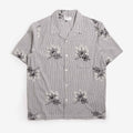 Universal Works Road Shirt, Grey Hand Embroidered Stripe Cotton, Detail Shot 1