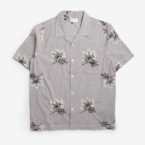 Chemise Road Universal Works - Coton rayé brodé main gris