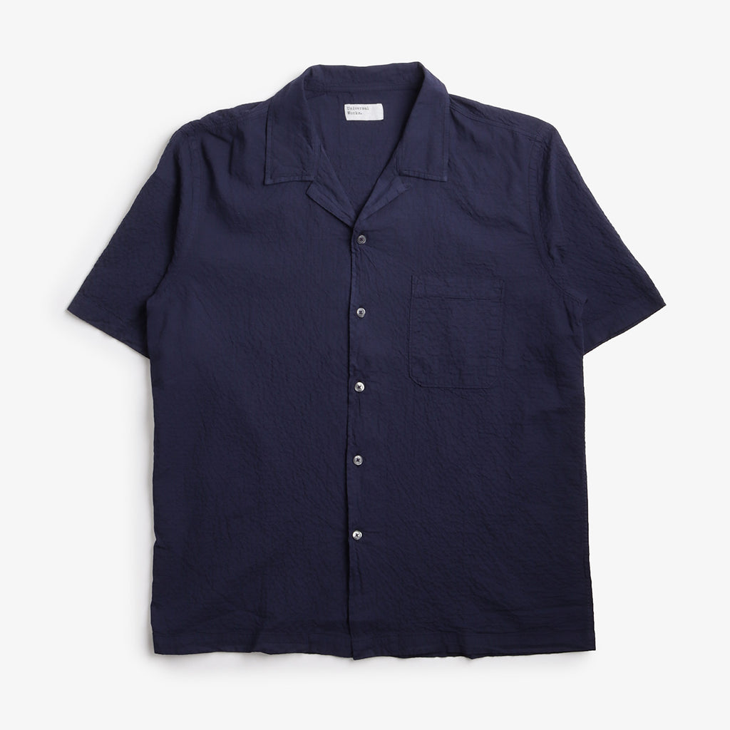 Universal Works Road Shirt, Arten Seersucker Navy, Detail Shot 1