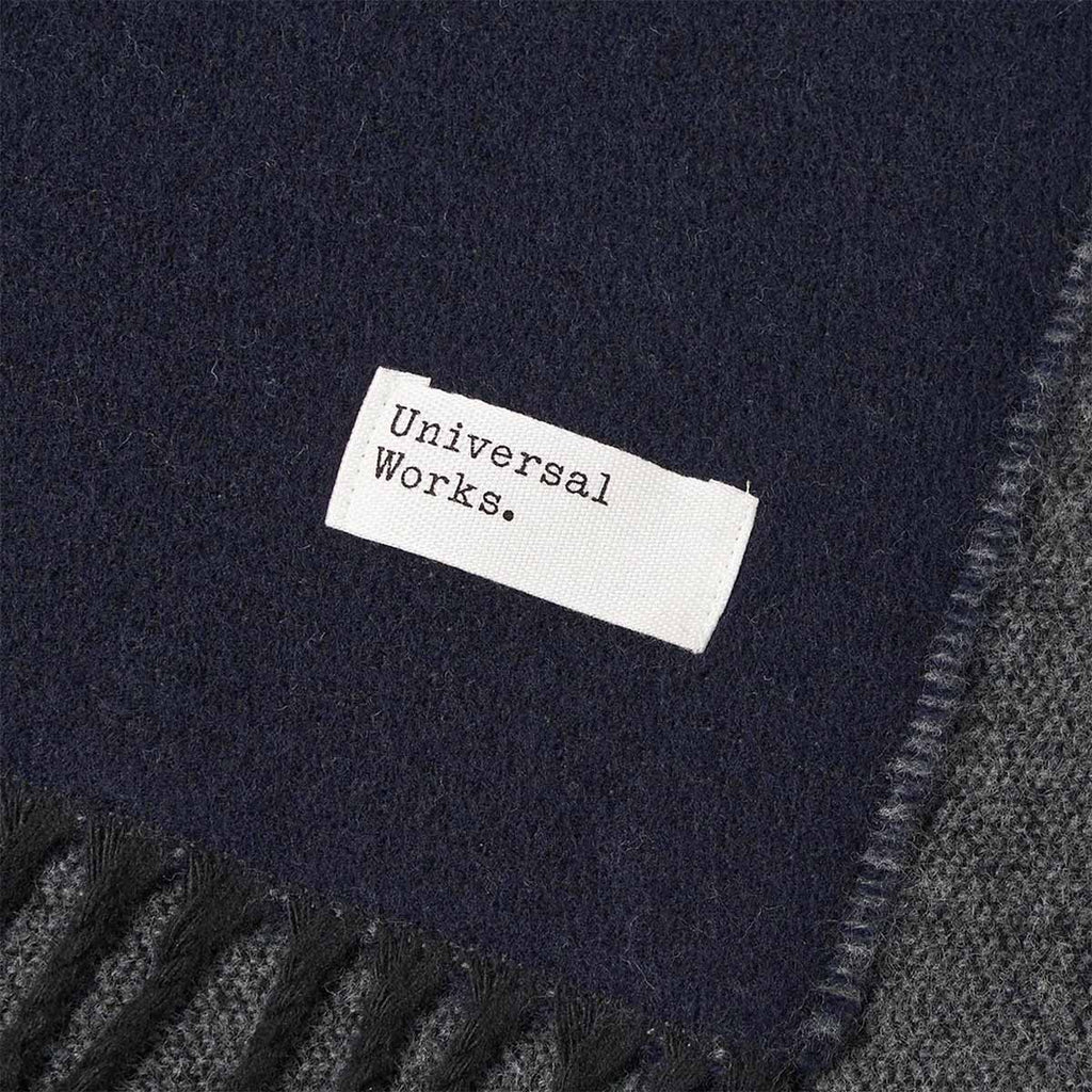 Universal Works Scarf, Double Sided Navy Mid Grey, Detail Shot 2