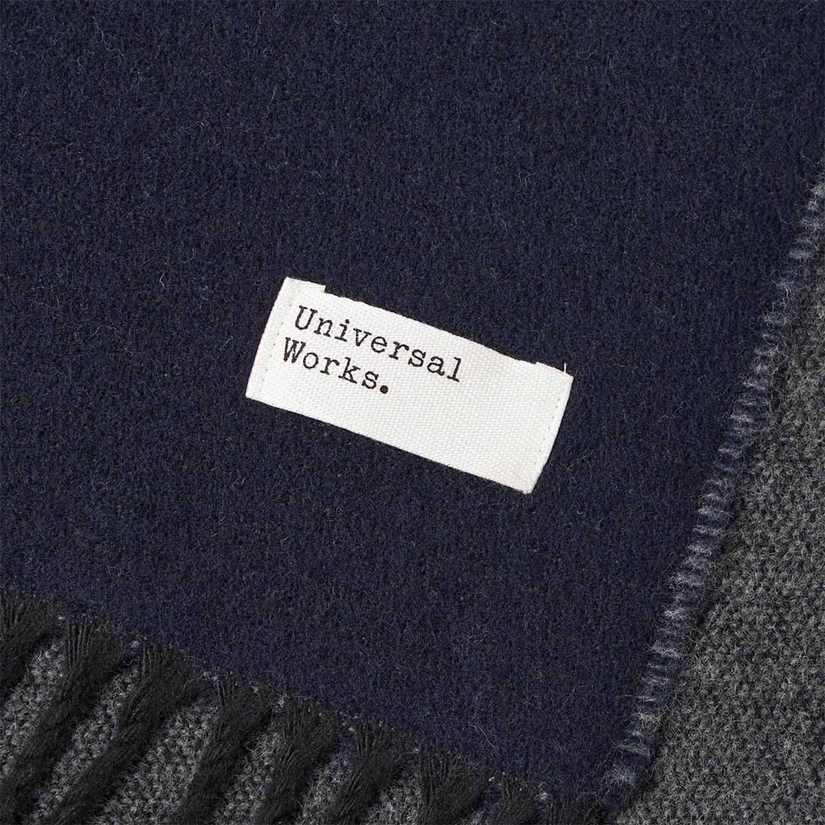 Universal Works Scarf, Double Sided Navy Mid Grey, Detail Shot 2