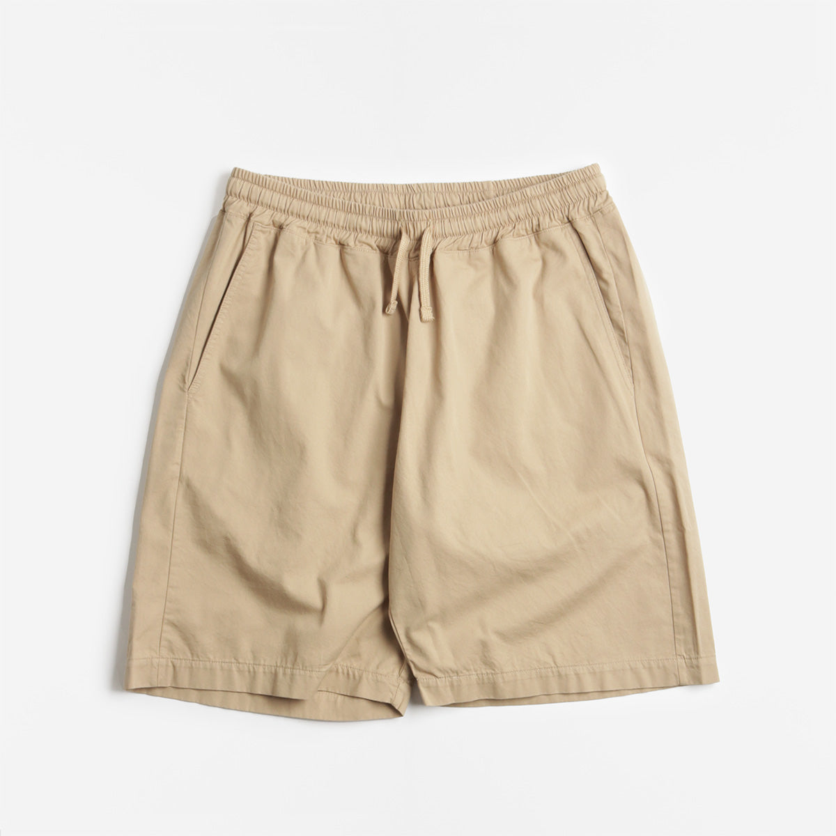 Universal Works Simple Shorts, Sand Military Shirting, Detail Shot 1