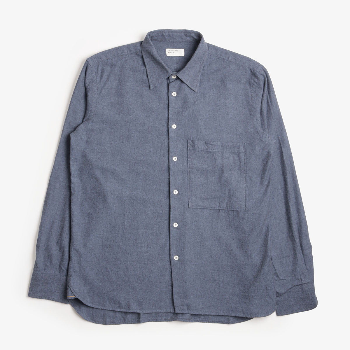 Universal Works Square Pocket Shirt, Blue Brushed Marl Twill, Detail Shot 1