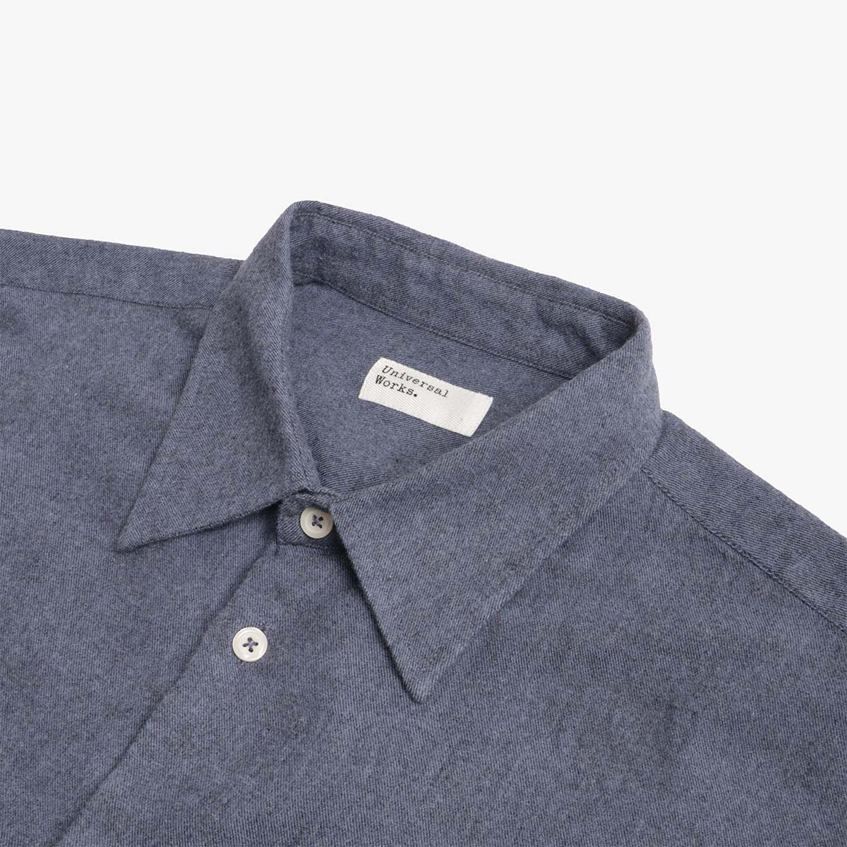 Universal Works Square Pocket Shirt, Blue Brushed Marl Twill, Detail Shot 2