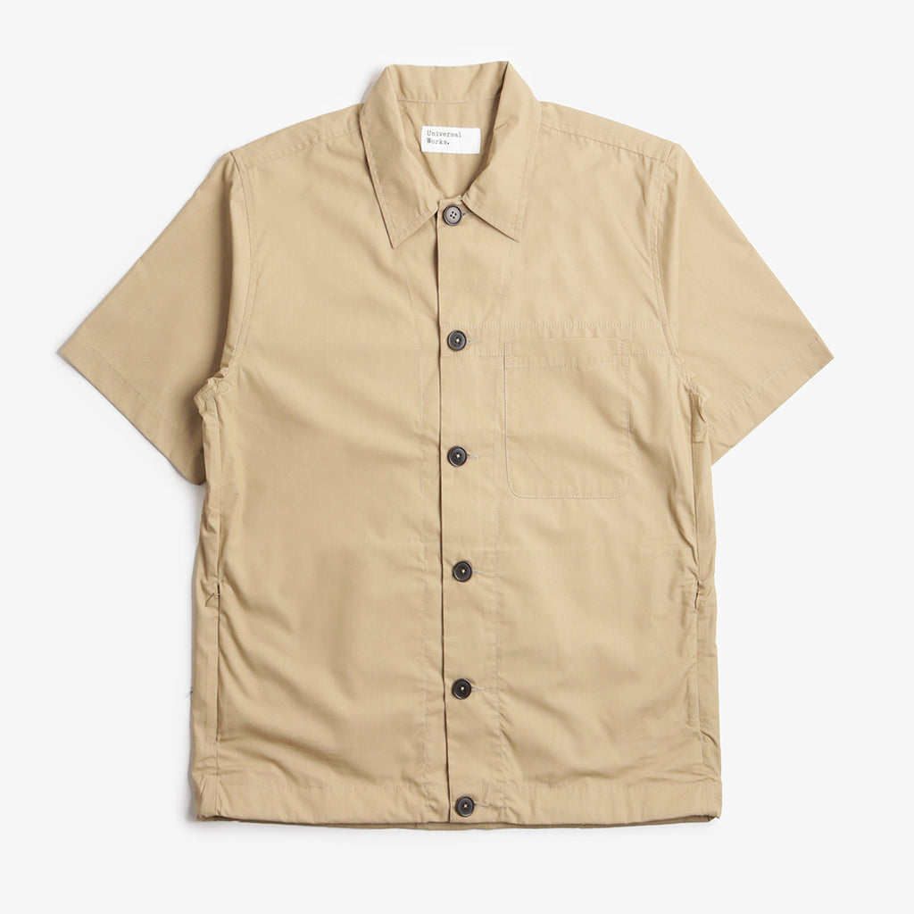 Universal Works Tech Short Sleeve Overshirt, Sand, Detail Shot 1