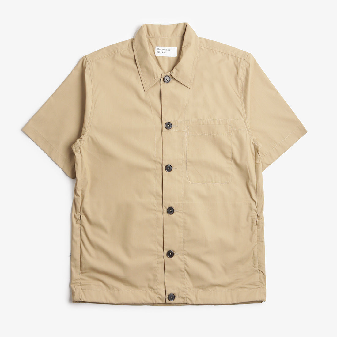 Universal Works Tech Short Sleeve Overshirt, Sand, Detail Shot 1