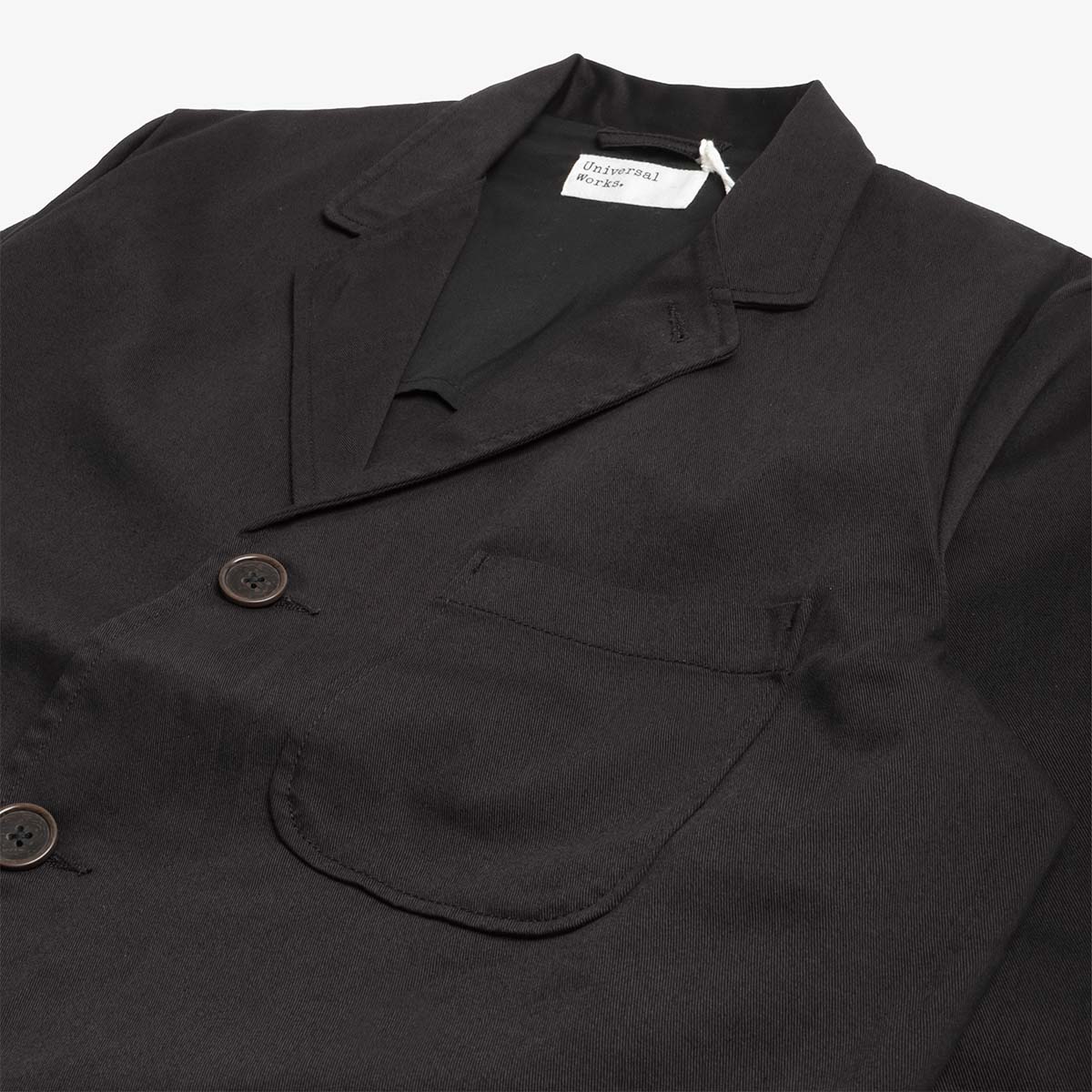 Universal Works Three Button Jacket, Black Twill, Detail Shot 2