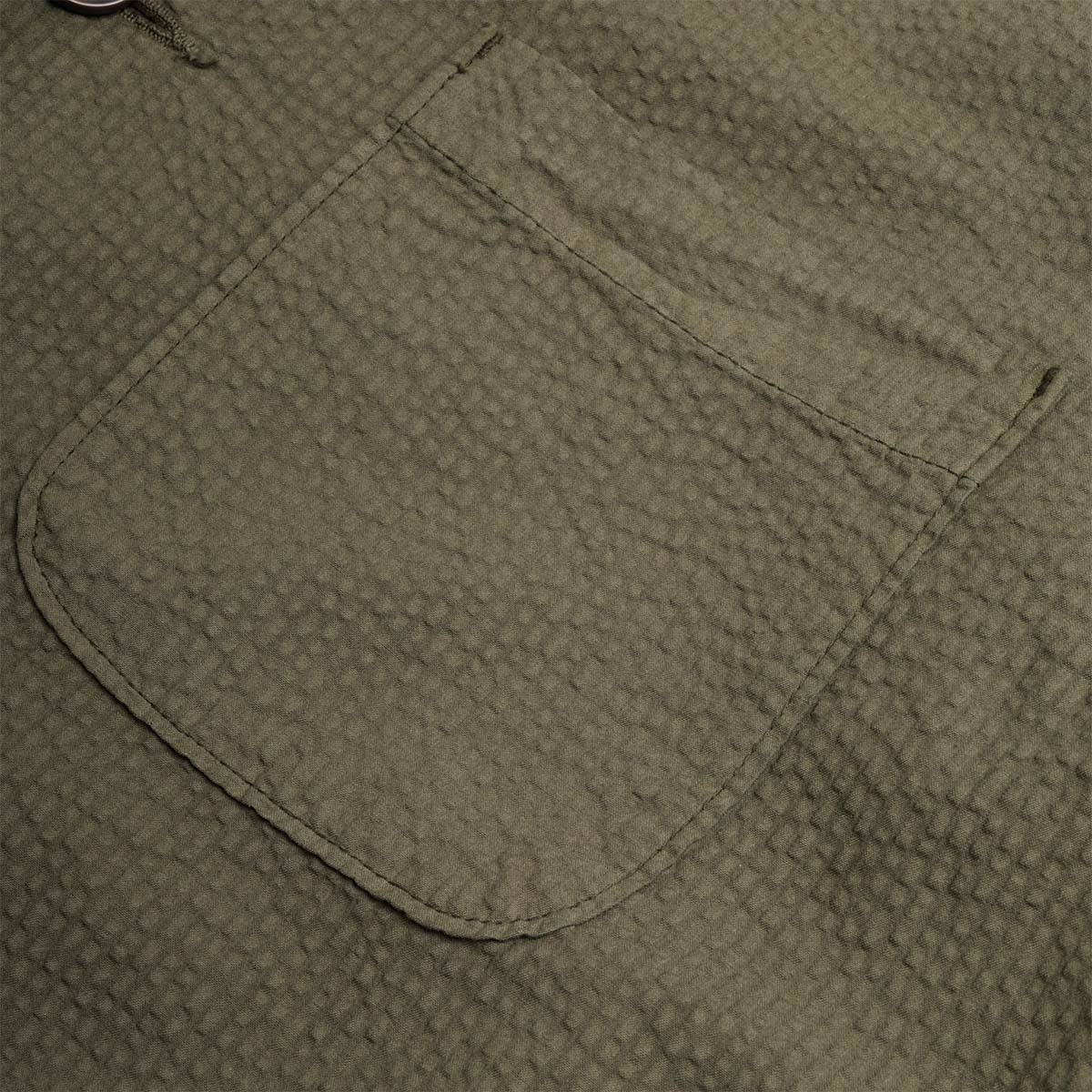 Universal Works Three Button Jacket, Merida Seersucker Olive, Detail Shot 2