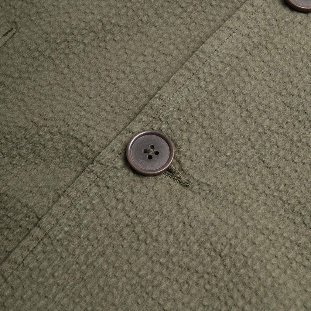 Universal Works Three Button Jacket, Merida Seersucker Olive, Detail Shot 4