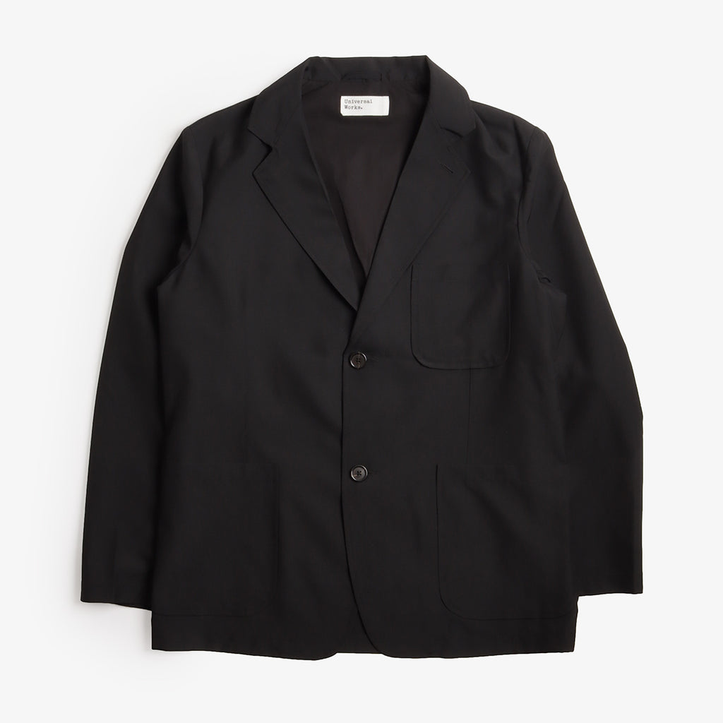 Universal Works Two Button Jacket, Black Tropical Suiting, Detail Shot 1