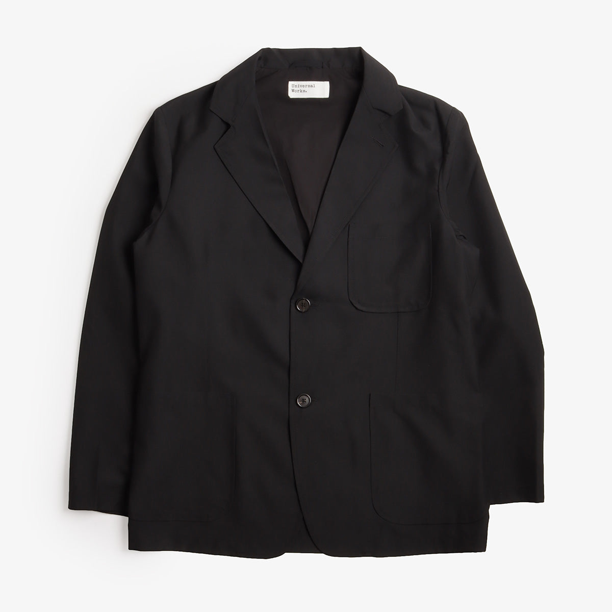 main Universal Works Two Button Jacket, Black Tropical Suiting, Detail Shot 1