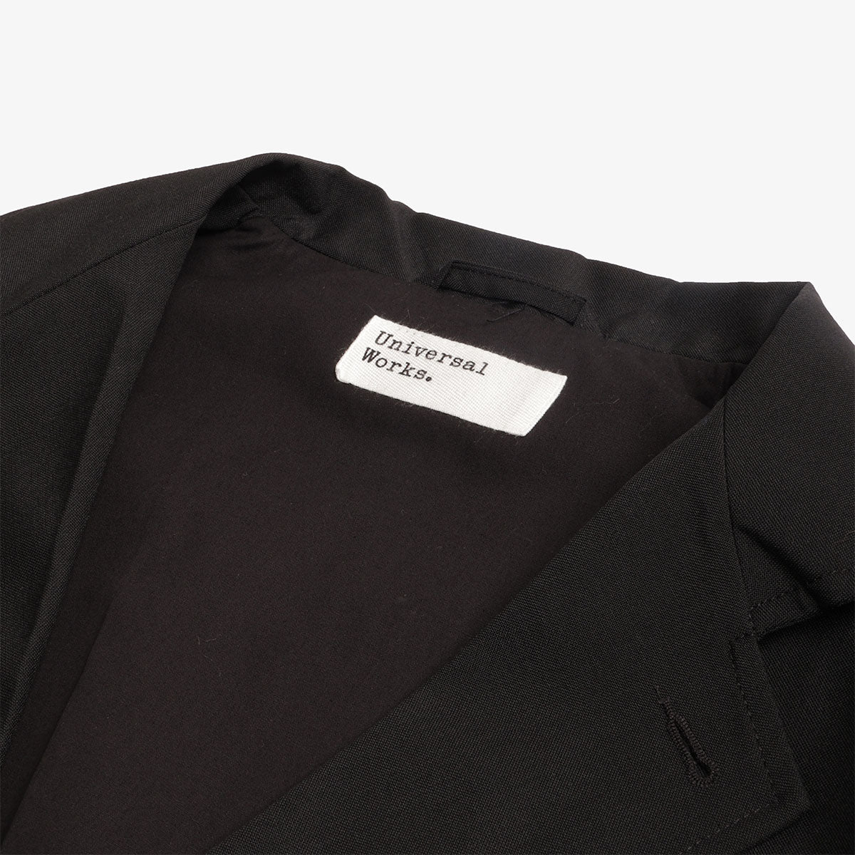 main Universal Works Two Button Jacket, Black Tropical Suiting, Detail Shot 3