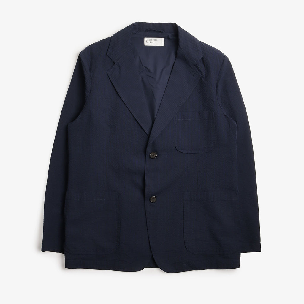 Universal Works Two Button Jacket, Navy Derby Stripe, Detail Shot 1