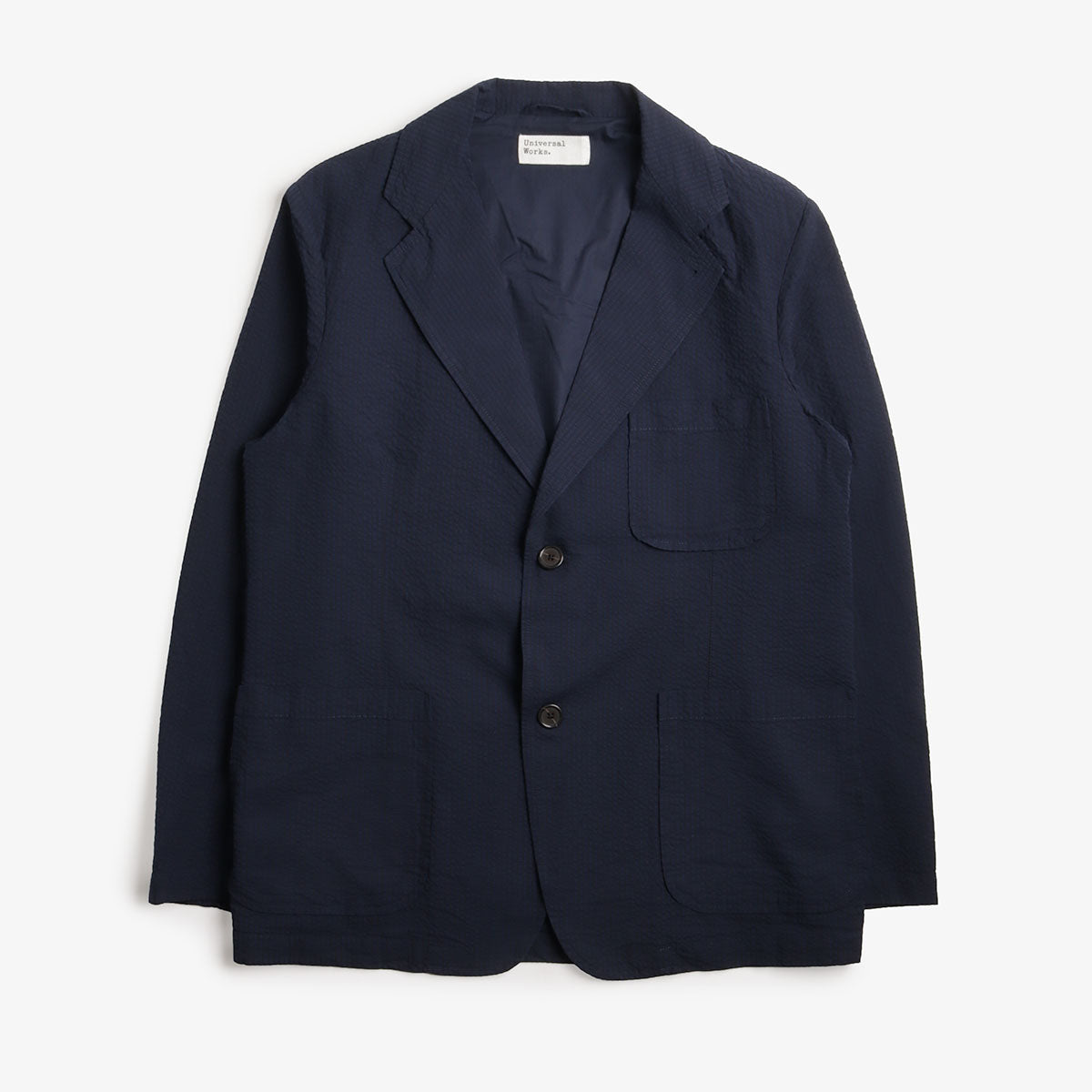 Universal Works Two Button Jacket, Navy Derby Stripe, Detail Shot 1