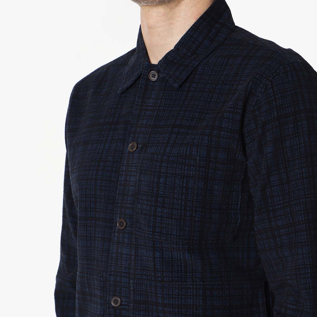 Universal Works Uniform Jacket, Navy Check Cord Seersucker, Detail Shot 2