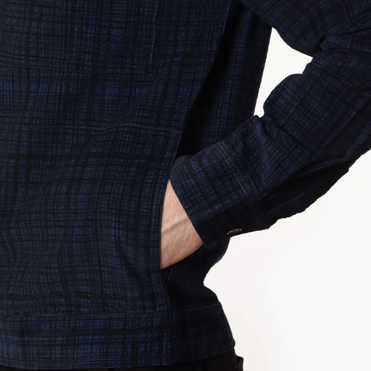 Universal Works Uniform Jacket, Navy Check Cord Seersucker, Detail Shot 3