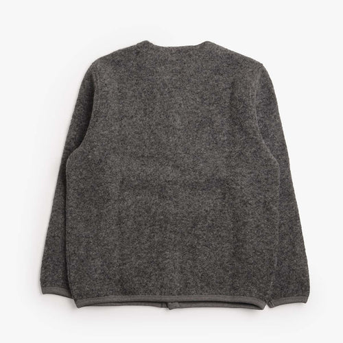 Universal Works Wool Fleece Cardigan in Grey Marl, back view